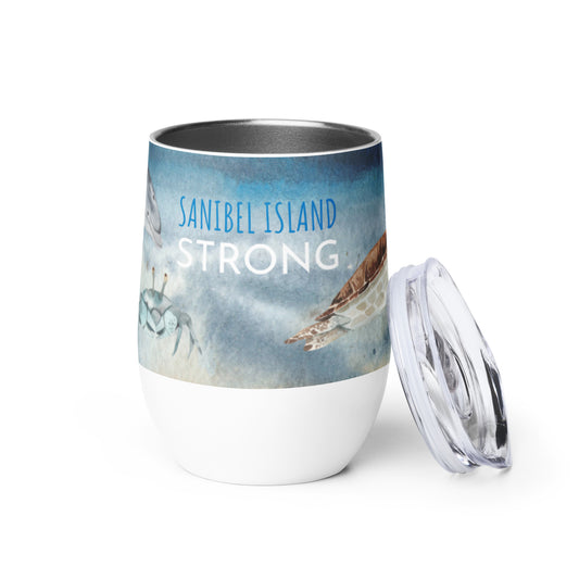 Sanibel Strong - Watercolor Sea Life - Wine Tumbler