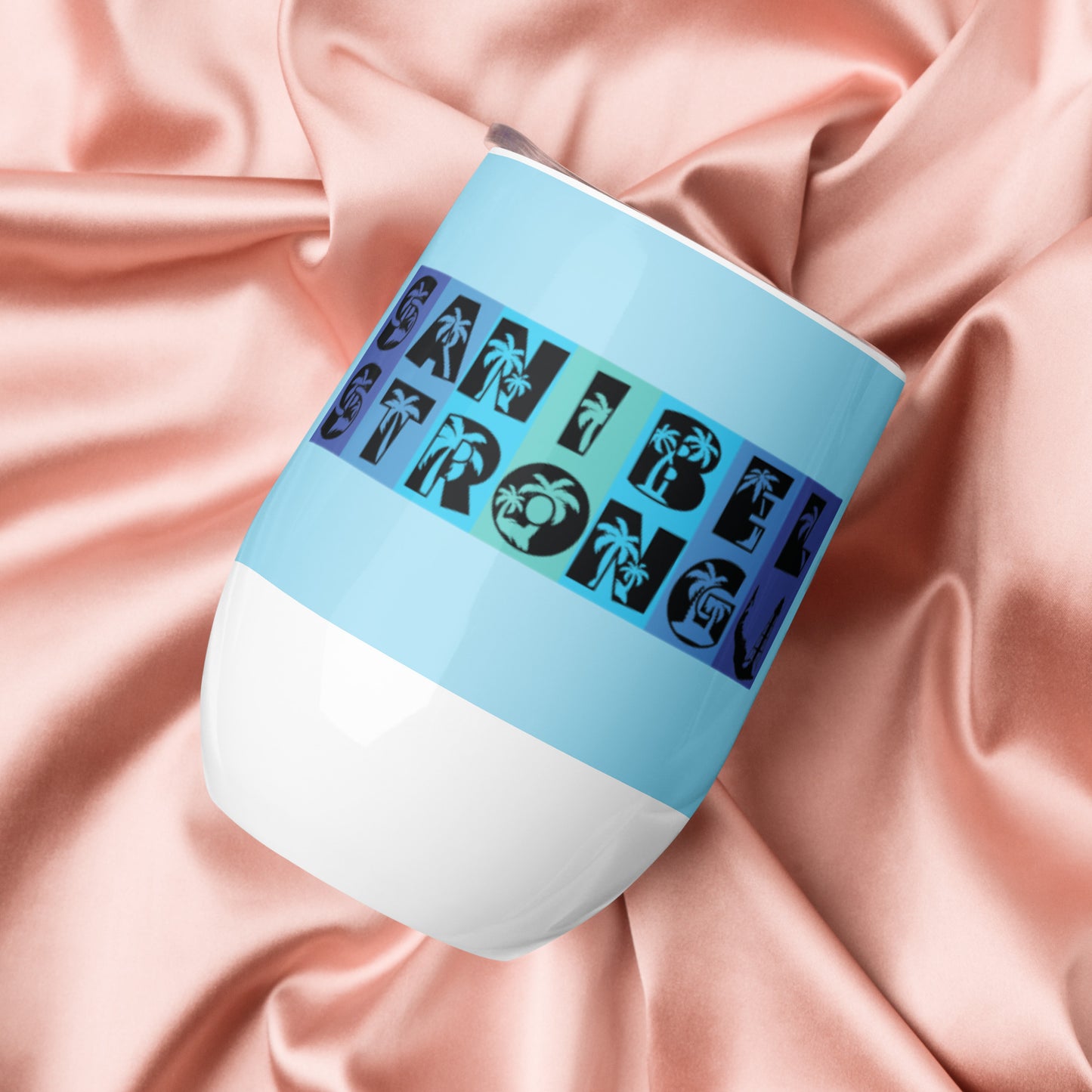 Sanibel Strong Wine Tumbler - Blue Design - Palm Tree Lettering