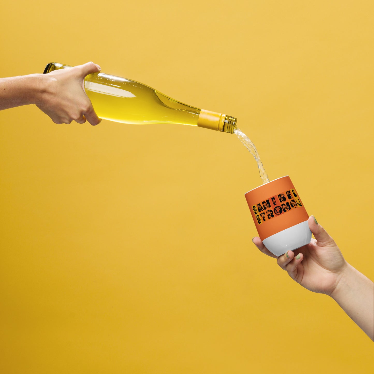 Sanibel Strong Wine Tumbler - Blue Design - Palm Tree Lettering