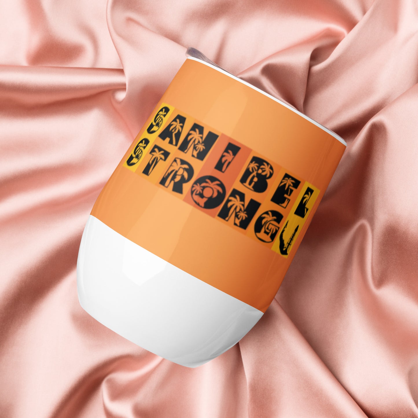 Sanibel Strong Wine Tumbler - Blue Design - Palm Tree Lettering