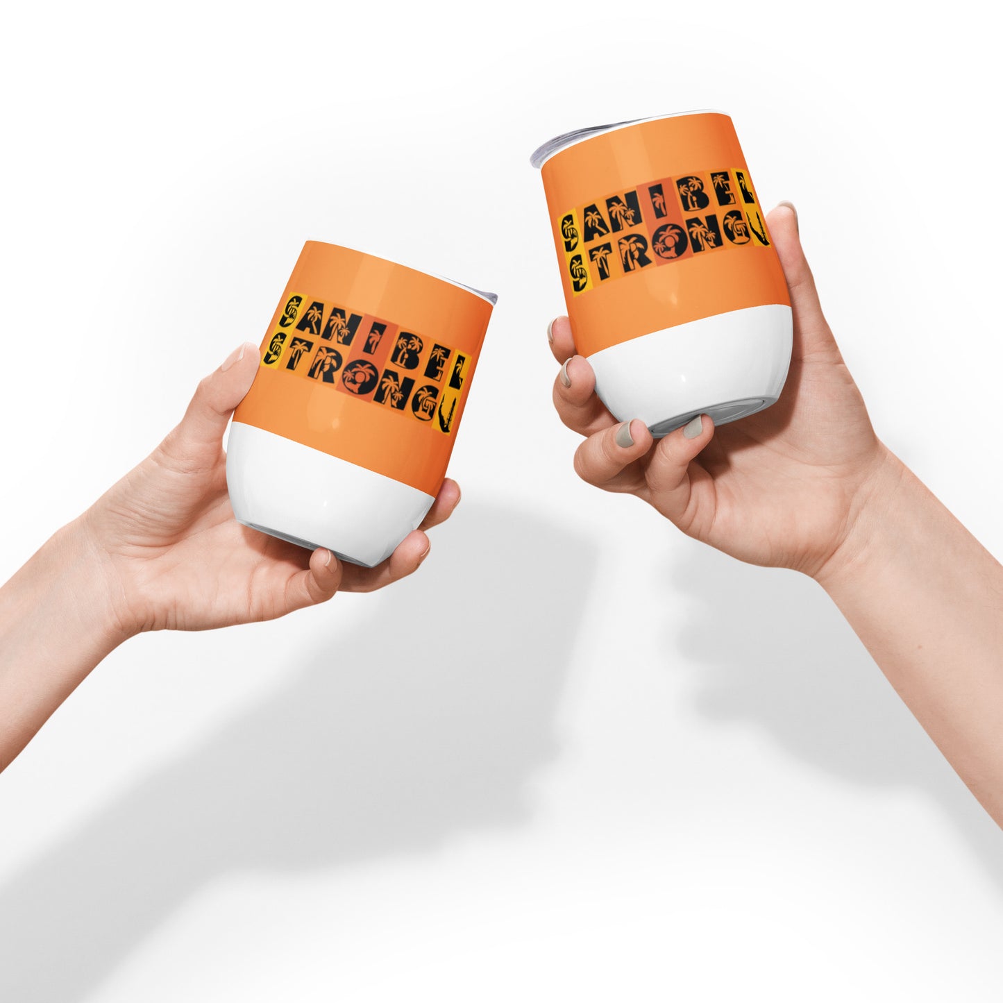 Sanibel Strong Wine Tumbler - Blue Design - Palm Tree Lettering