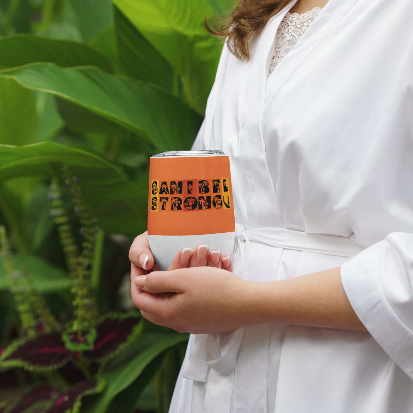 Sanibel Strong Wine Tumbler - Blue Design - Palm Tree Lettering