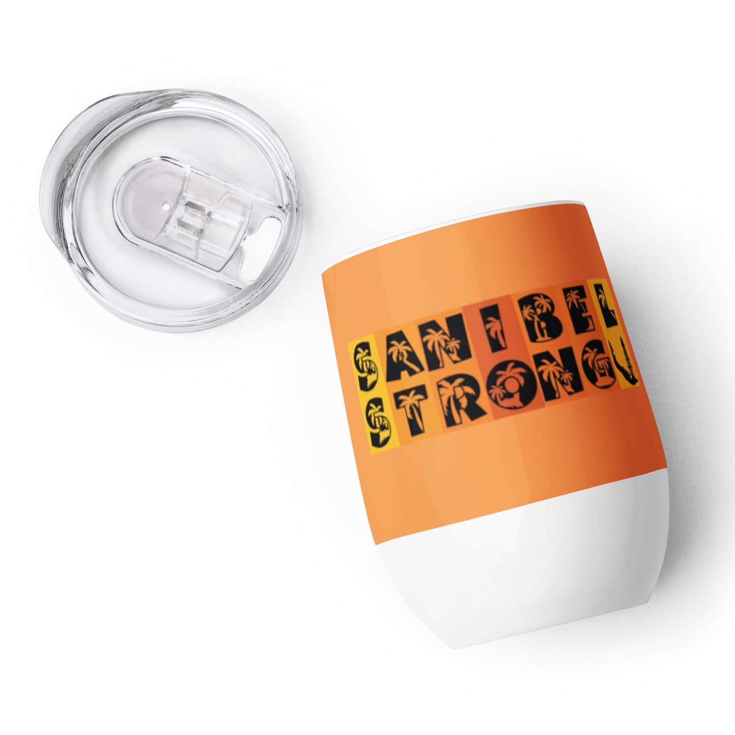 Sanibel Strong Wine Tumbler - Blue Design - Palm Tree Lettering