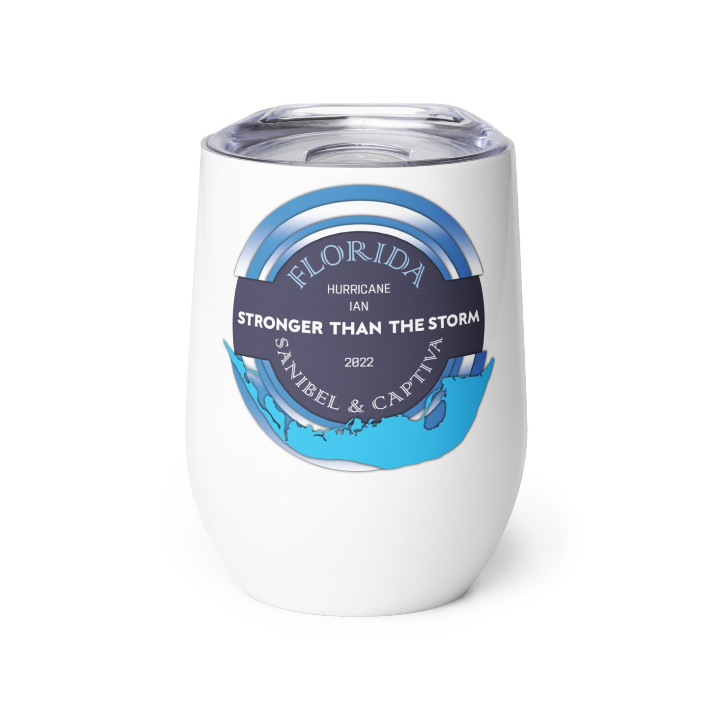 Sanibel Captiva Stronger Than The Storm Wine Tumbler - Blue Design