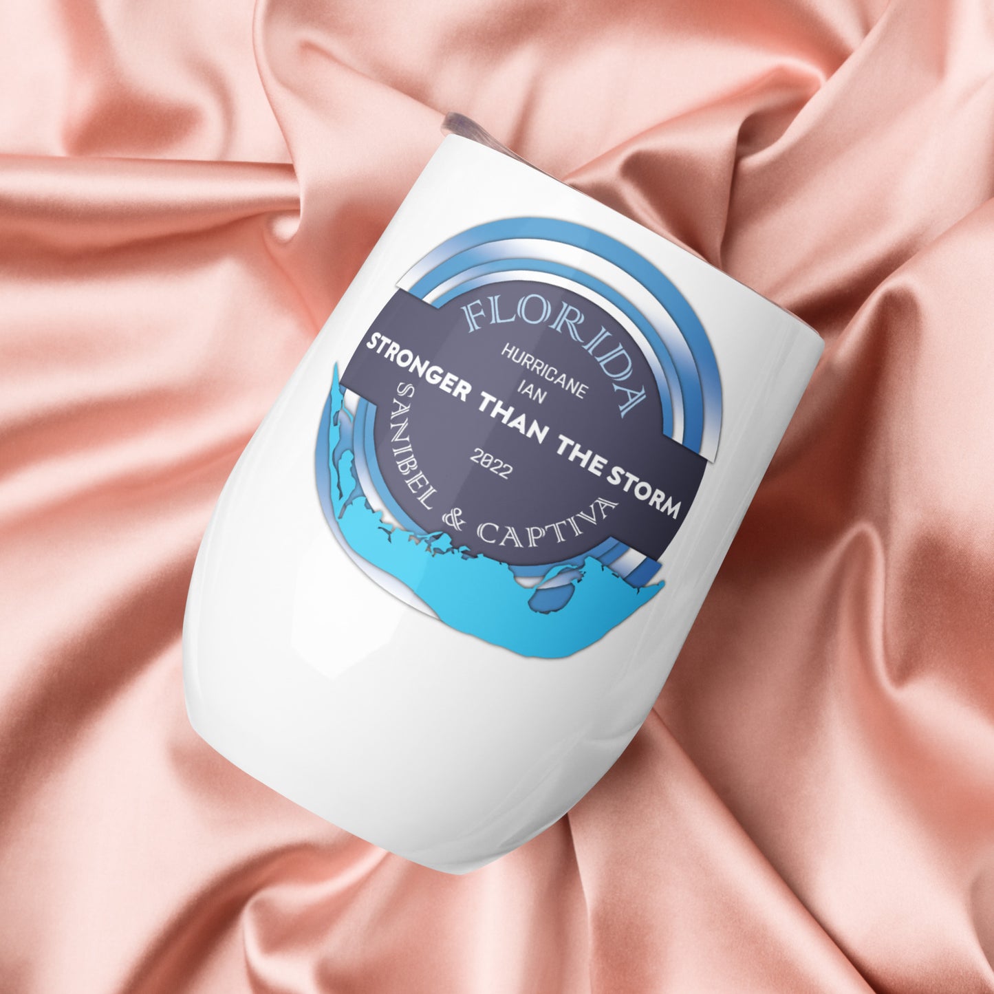 Sanibel Captiva Stronger Than The Storm Wine Tumbler - Blue Design