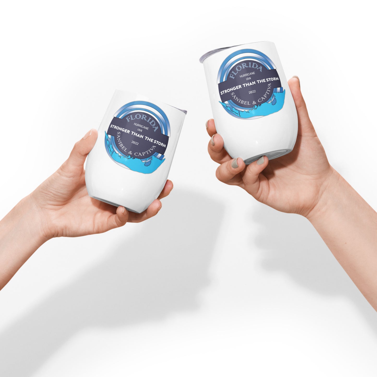 Sanibel Captiva Stronger Than The Storm Wine Tumbler - Blue Design