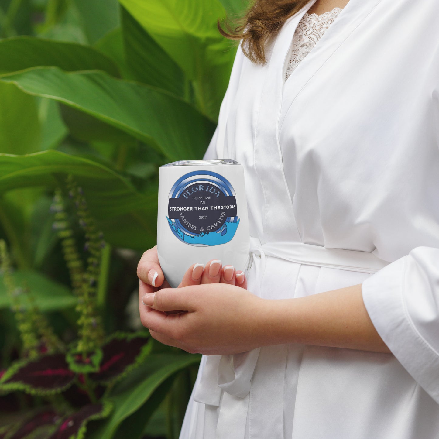 Sanibel Captiva Stronger Than The Storm Wine Tumbler - Blue Design