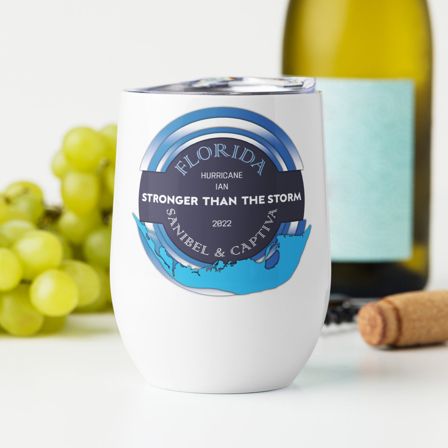 Sanibel Captiva Stronger Than The Storm Wine Tumbler - Blue Design