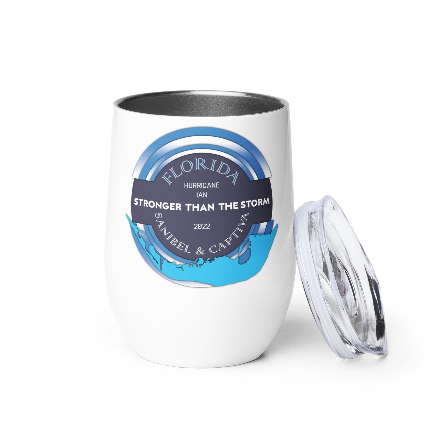 Sanibel Captiva Stronger Than The Storm Wine Tumbler - Blue Design