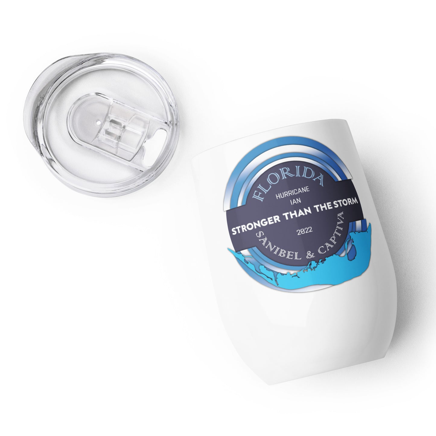 Sanibel Captiva Stronger Than The Storm Wine Tumbler - Blue Design