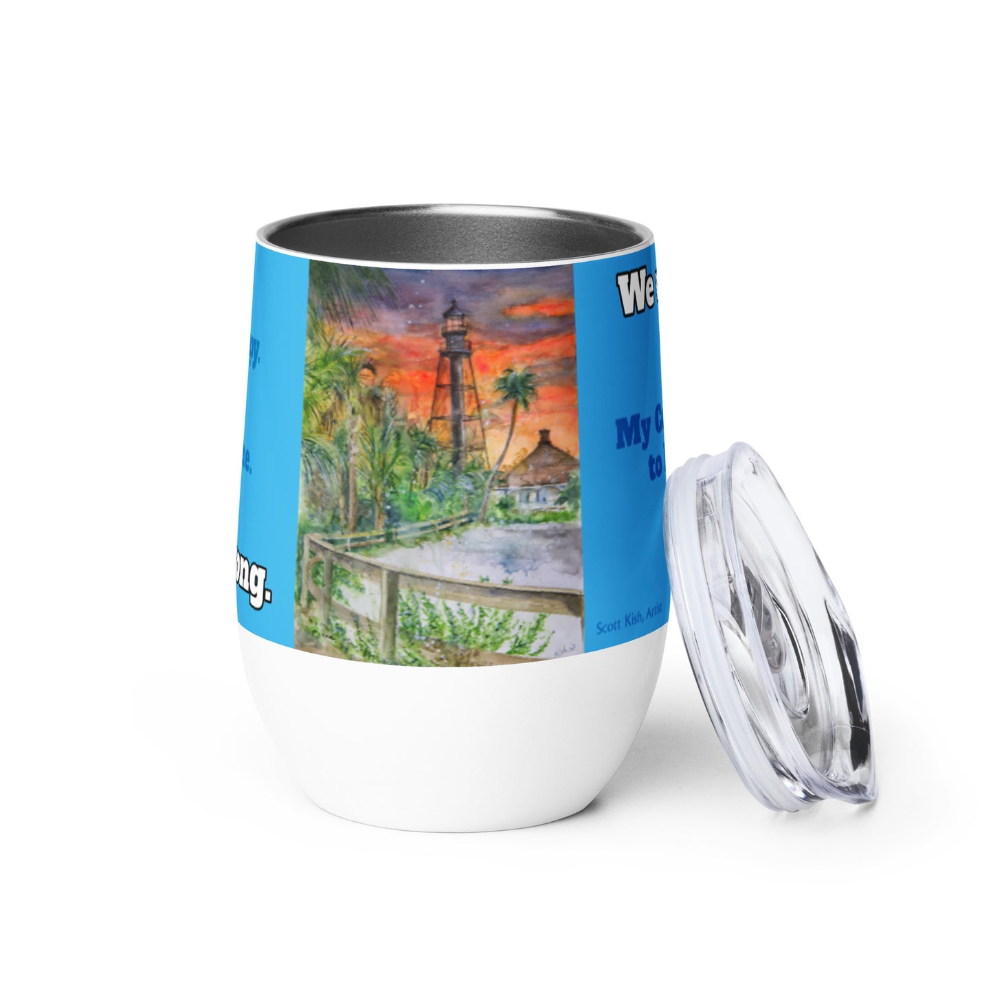 Blue Sanibel Strong Scott Kish Watercolor Wine Tumbler