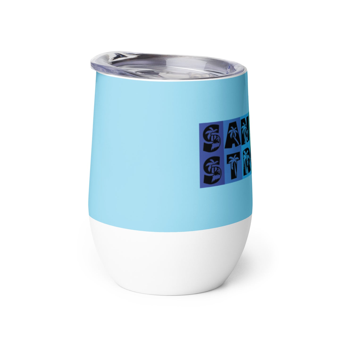 Sanibel Strong Wine Tumbler - Blue Design - Palm Tree Lettering