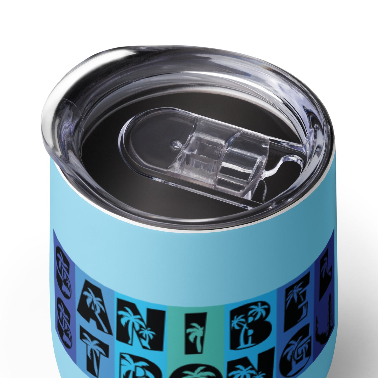 Sanibel Strong Wine Tumbler - Blue Design - Palm Tree Lettering
