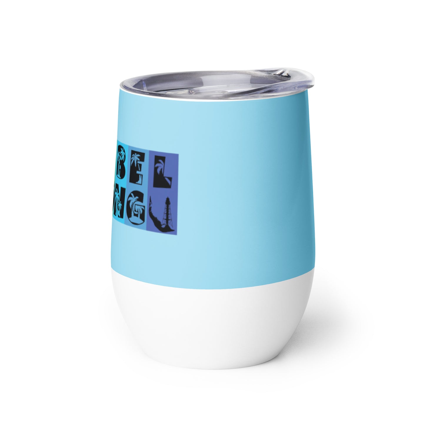Sanibel Strong Wine Tumbler - Blue Design - Palm Tree Lettering