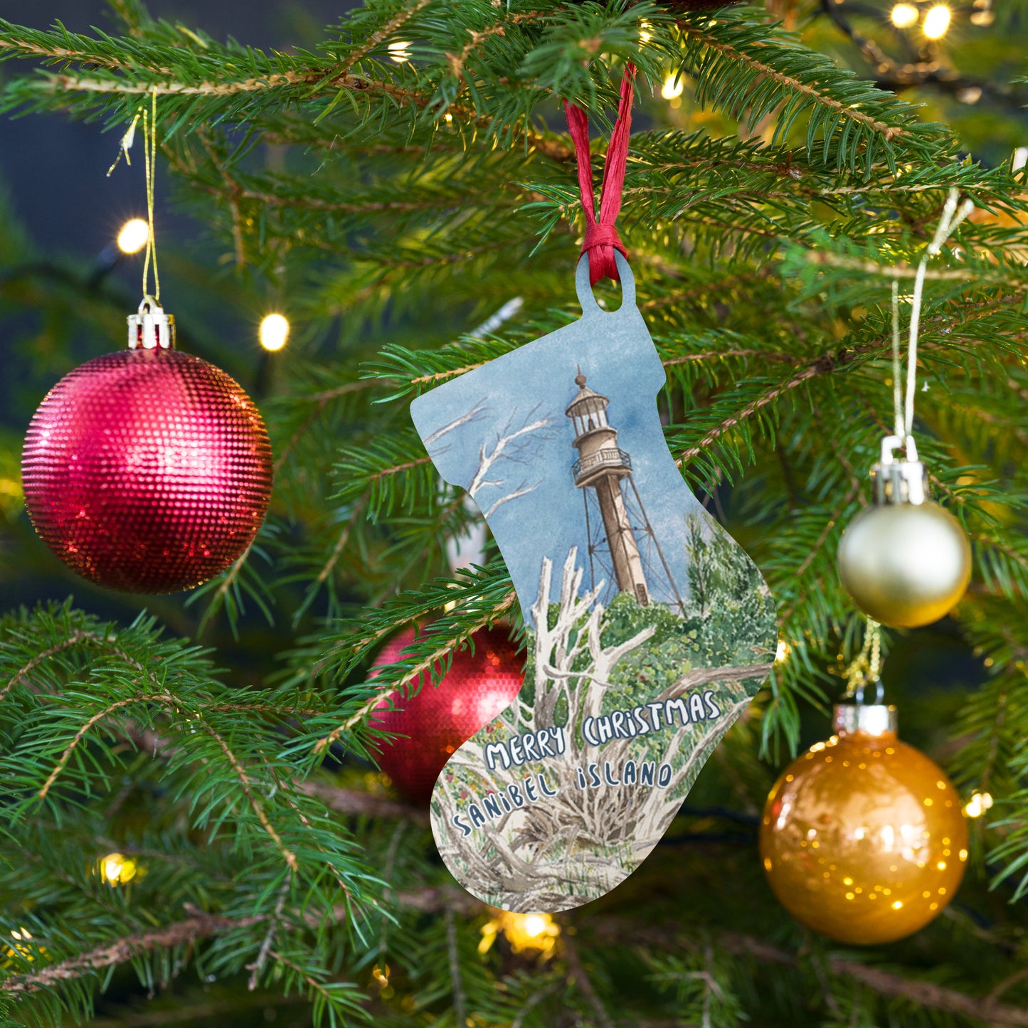 Sanibel Christmas Ornaments (all 6 shapes have Sanibel Lighthouse on front!)