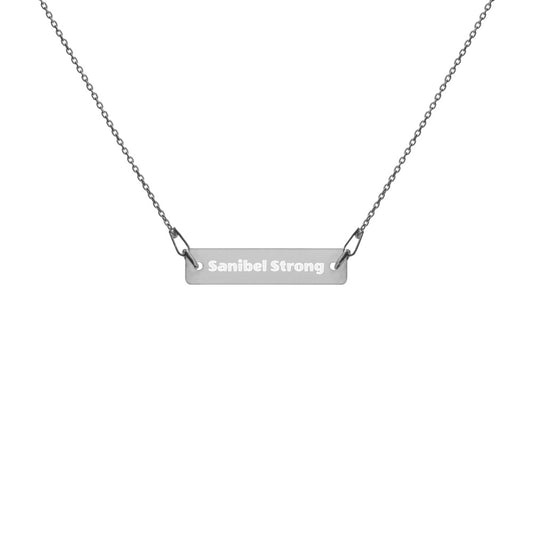 Sanibel Strong Engraved Silver Bar Chain Necklace