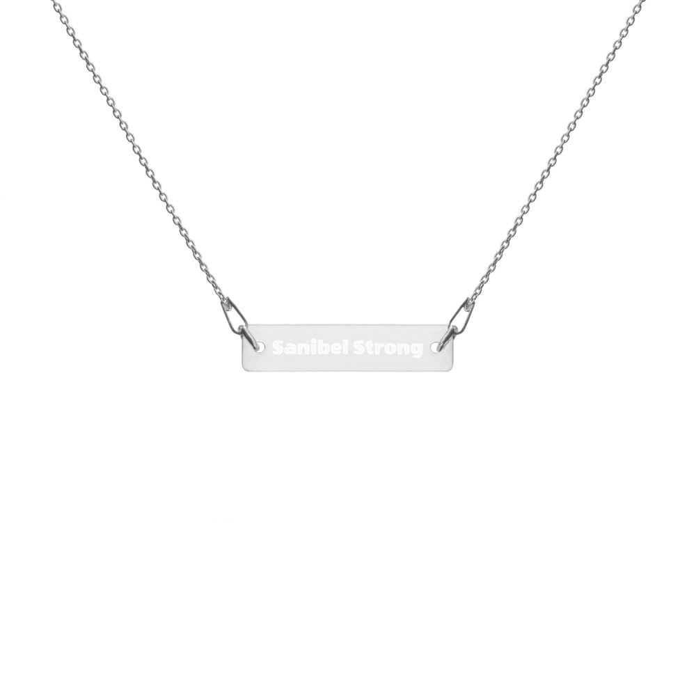 Sanibel Strong Engraved Silver Bar Chain Necklace