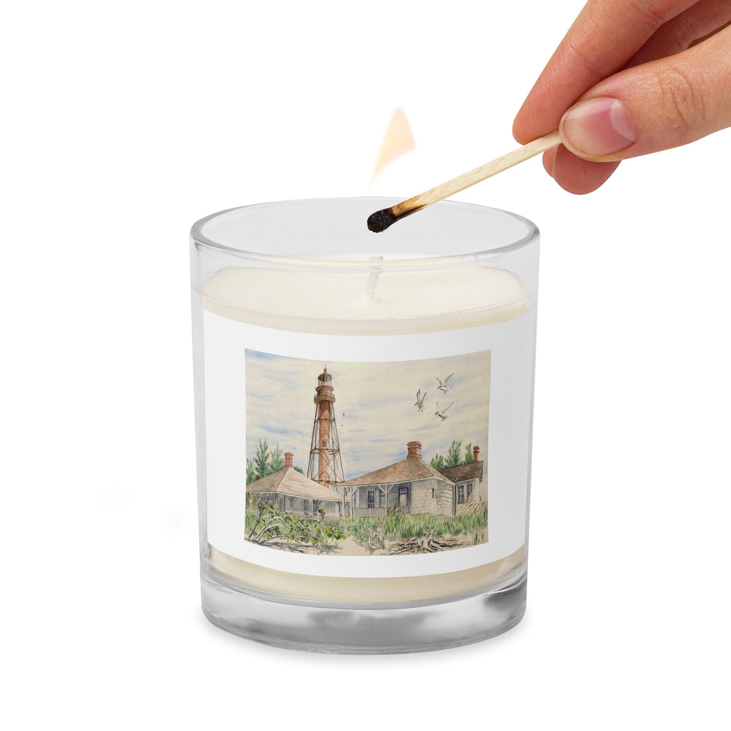 Watercolor Lighthouse Candle