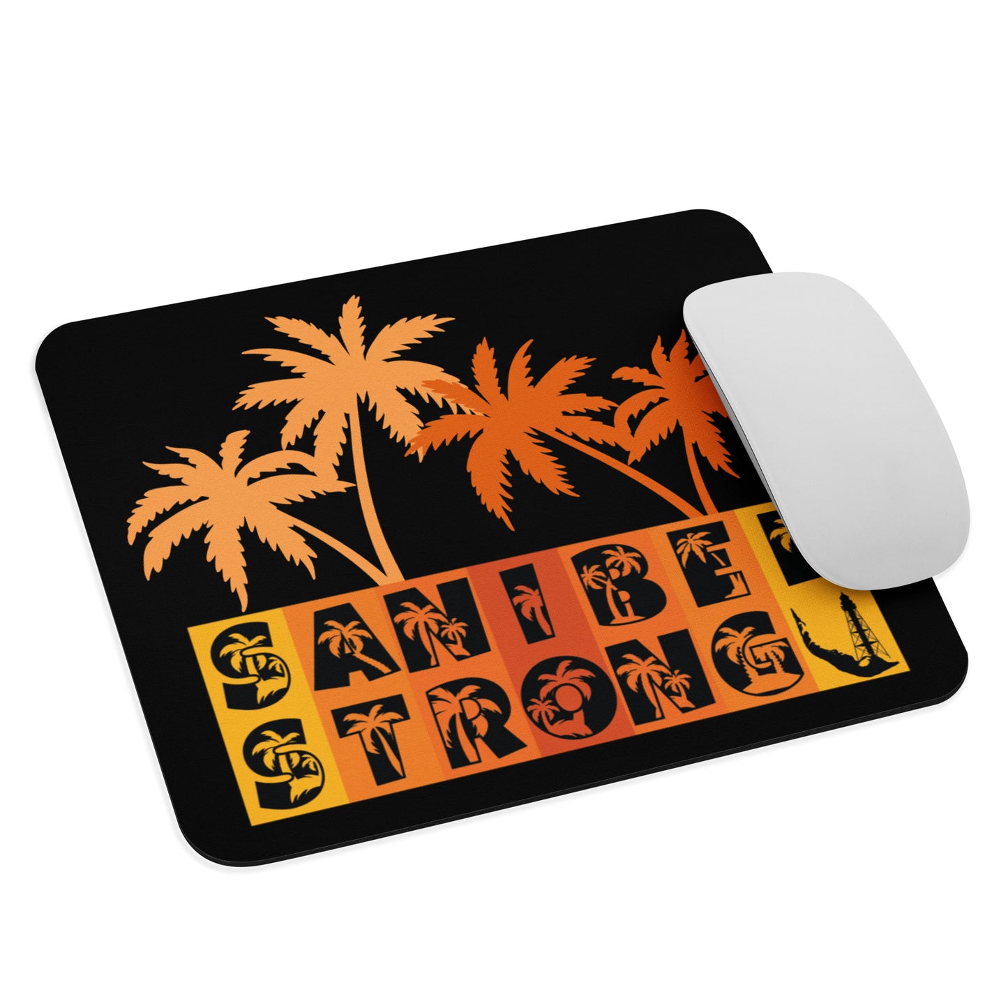 Sanibel Strong Mouse Pad - Orange Design - Palm Tree Lettering