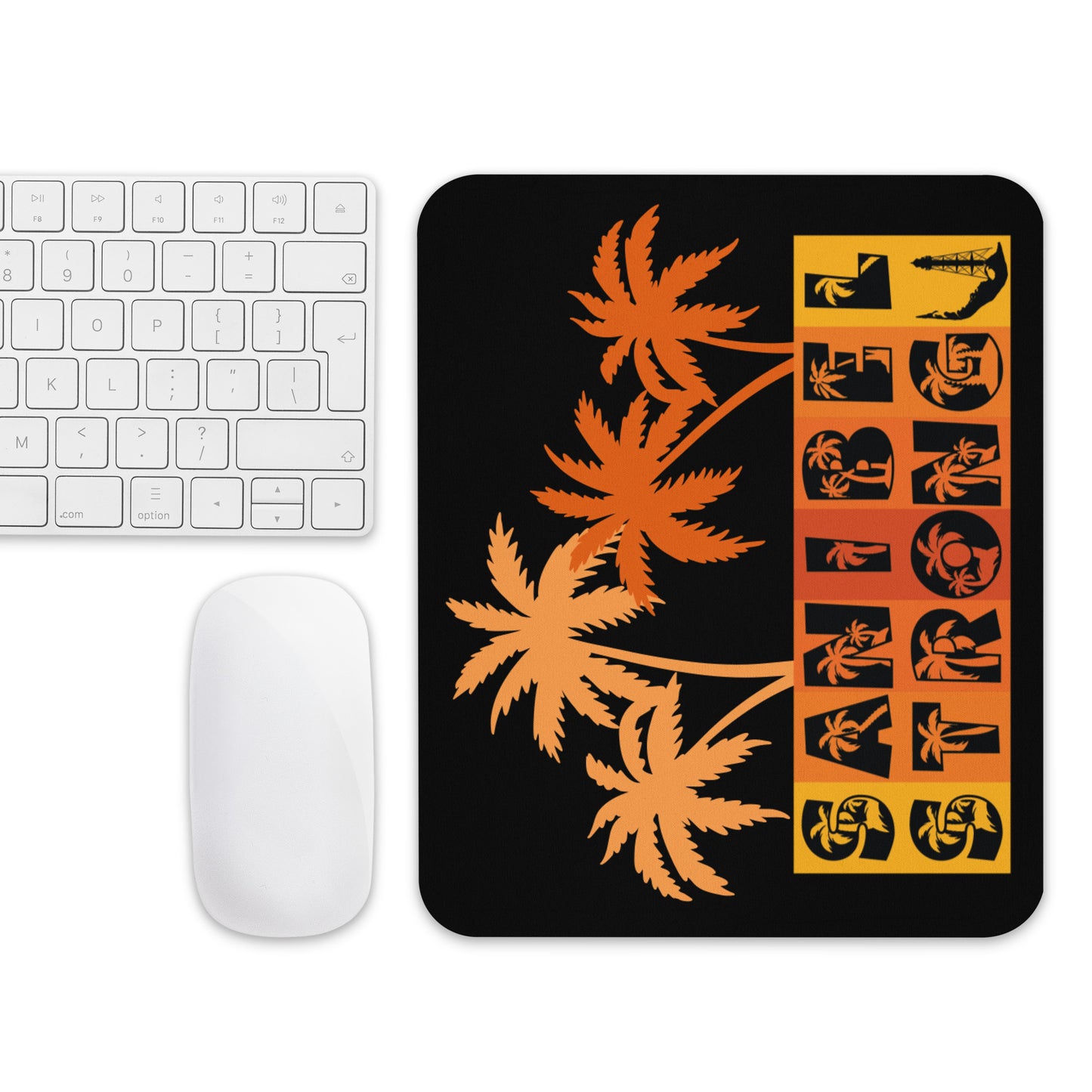 Sanibel Strong Mouse Pad - Orange Design - Palm Tree Lettering