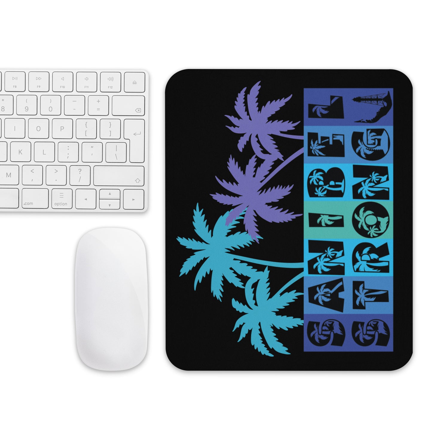 Sanibel Strong Mouse Pad - Blue Design - Palm Tree Lettering
