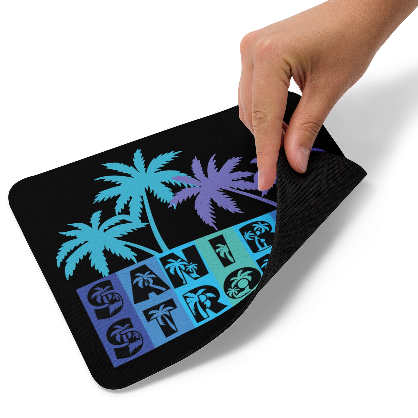 Sanibel Strong Mouse Pad - Blue Design - Palm Tree Lettering