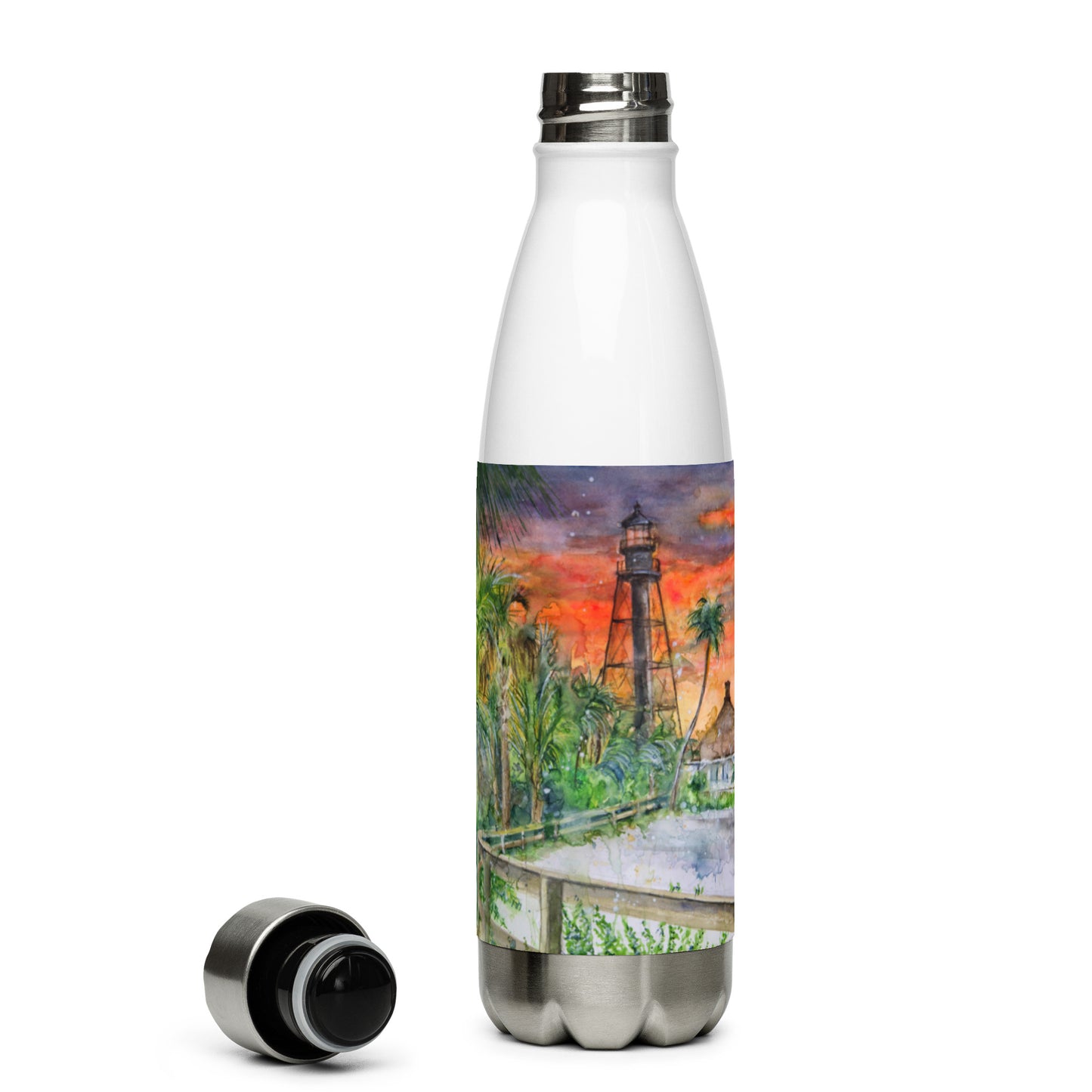 Sanibel Lighthouse Scott Kish Watercolor Stainless Steel Water Bottle