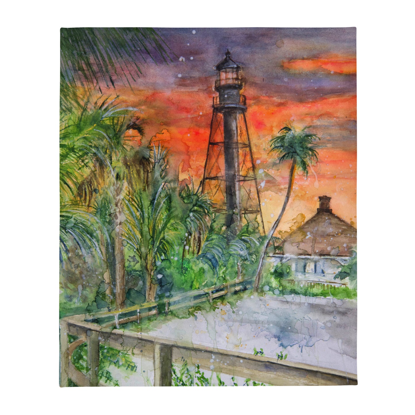 Sanibel Lighthouse Scott Kish Watercolor Throw Blanket - 50" x 60"