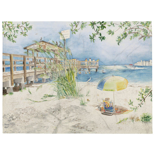 Sanibel Fishing Pier Watercolor Throw Blanket