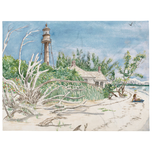 Sanibel Lighthouse Driftwood Throw Blanket