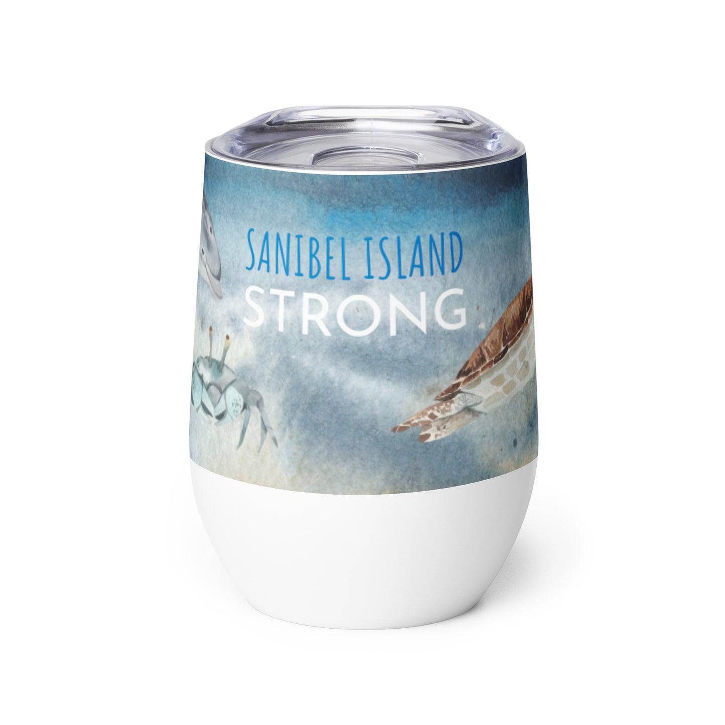 Sanibel Strong - Watercolor Sea Life - Wine Tumbler